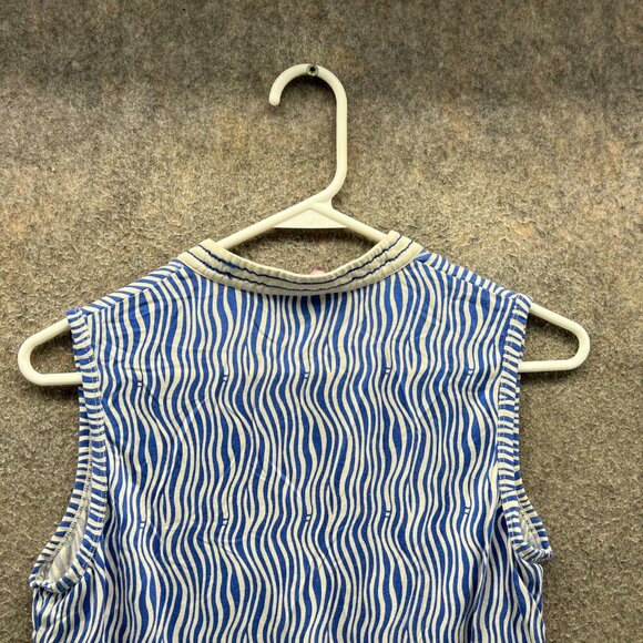 Lilly Pulitzer Tank Women Medium Blue White Stripe Embroidered Shirt Top Zebra - Picture 7 of 9